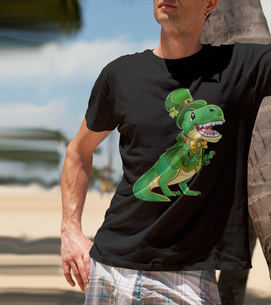 St Patricks Day Dinosaur Leprechaun Irish Boys T-Shirt