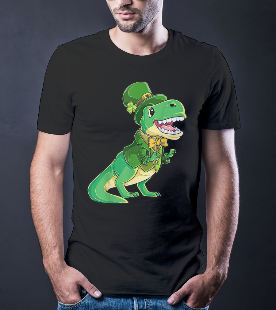 St Patricks Day Dinosaur Leprechaun Irish Boys T-Shirt