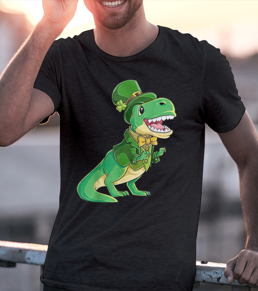 St Patricks Day Dinosaur Leprechaun Irish Boys T-Shirt