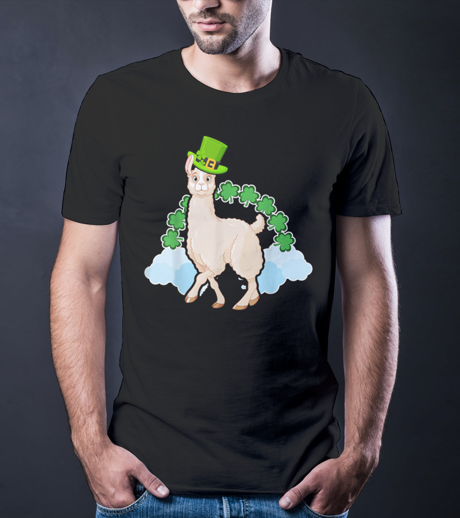 Llama St Patricks Day Rainbow Shamrocks Leprechaun Hat T-Shirt