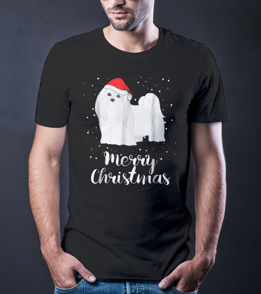 Maltese Merry Christmas With Santa Hat Matching Family Group T-Shirt