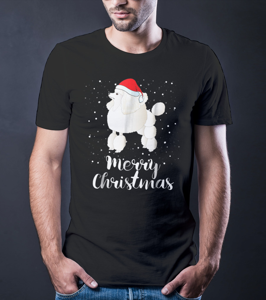 Merry Christmas Poodle Funny Santa Hat Matching Family Group T-Shirt