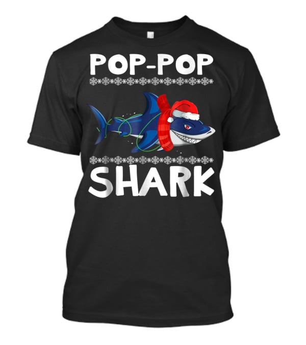 Pop-Pop Shark Santa Hat Christmas Family T-Shirt