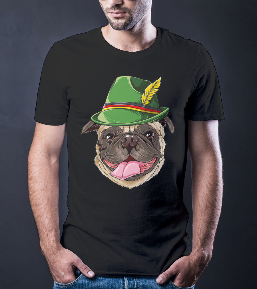 Pug Oktoberfest Pugtoberfest Boys Lederhosen Hat T-Shirt