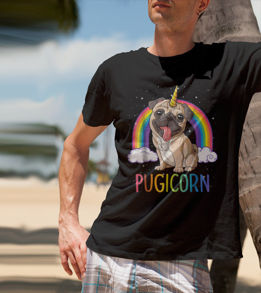 Pugicorn Pug Unicorn Kids Women Rainbow Galaxy T-Shirt