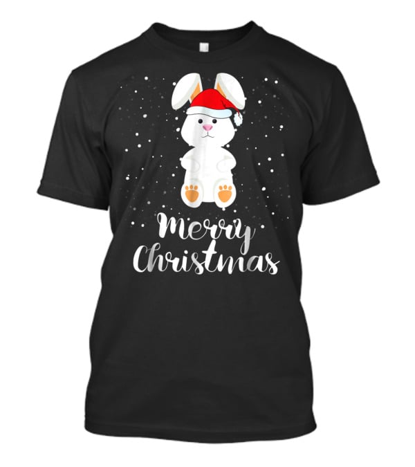 Merry Christmas Rabbit Funny Santa Hat Matching Family Group T-Shirt