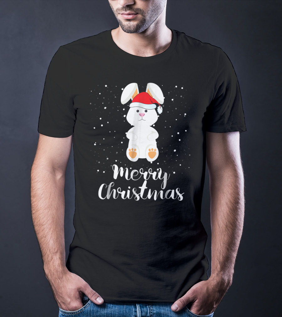 Merry Christmas Rabbit Funny Santa Hat Matching Family Group T-Shirt