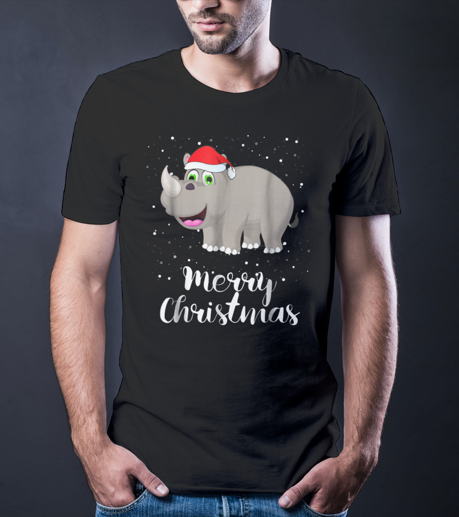 Merry Christmas Rhinoceros Santa Hat Family Group T-Shirt