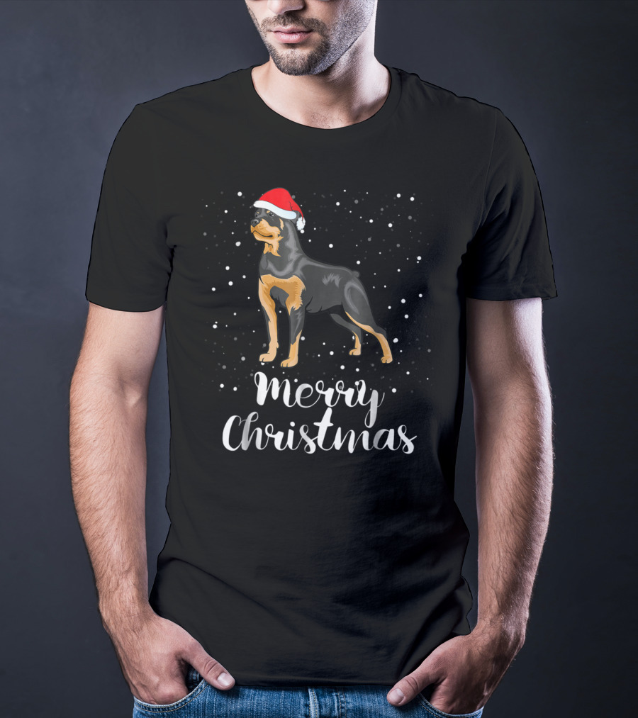 Merry Christmas Rottweiler Santa Hat Snowfest Matching Family Group T-Shirt