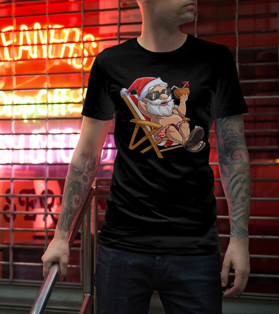 Santa Enjoying Summer Vibes With A Coconut Drink T-Shirt