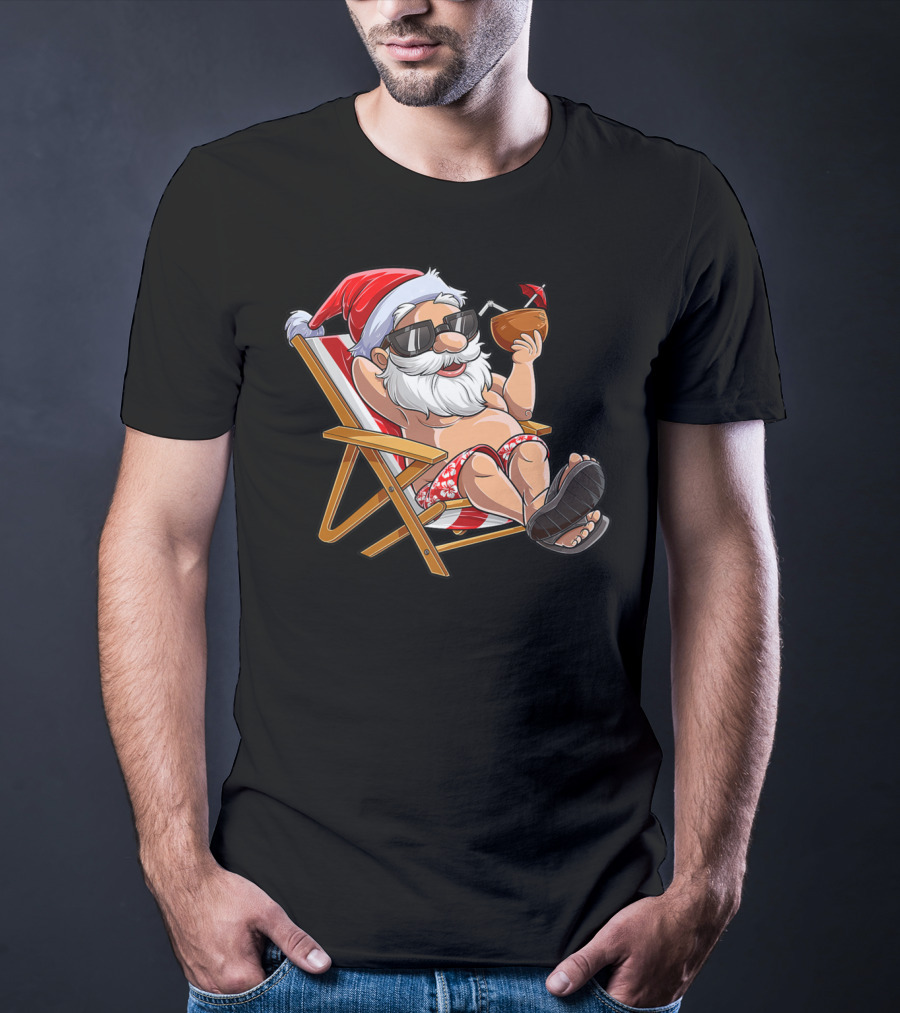Santa Enjoying Summer Vibes With A Coconut Drink T-Shirt