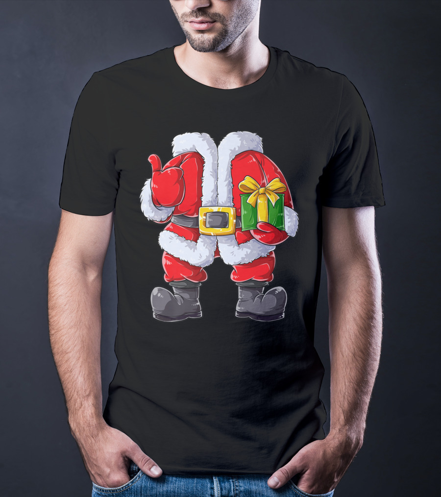 Santa Claus Costume With Gift Holiday Boys Christmas T-Shirt