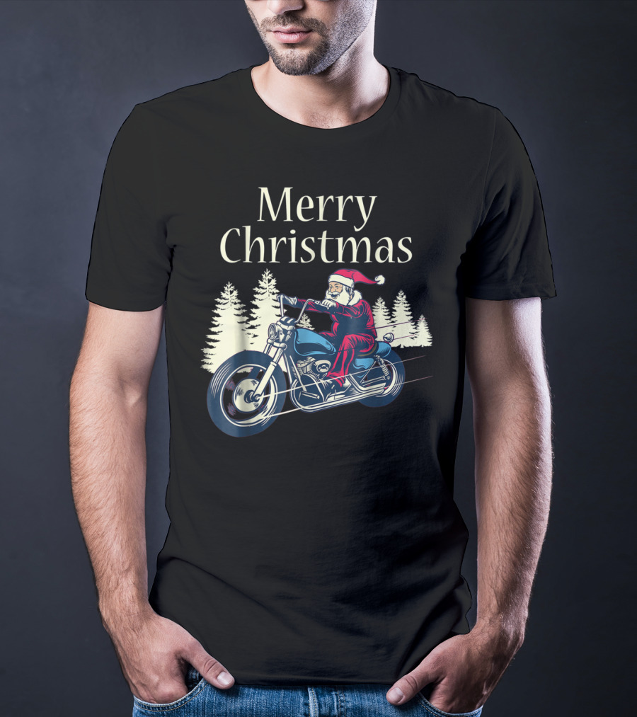 Merry Christmas Santa Claus Riding Motorcycle T-Shirt