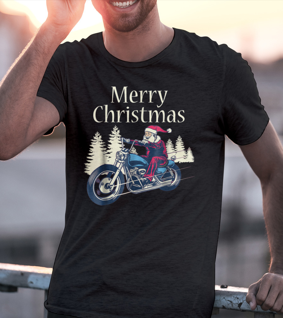Merry Christmas Santa Claus Riding Motorcycle T-Shirt