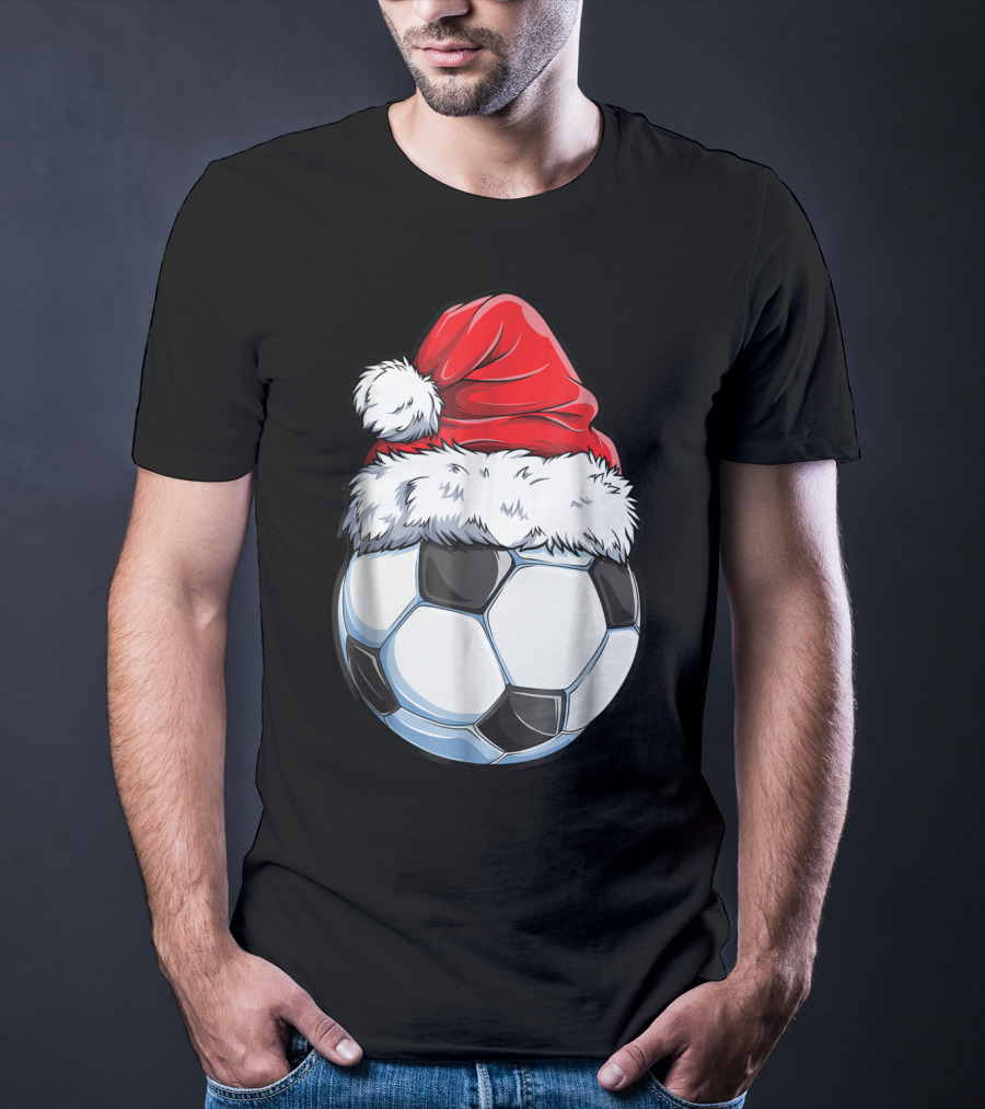 Santa Hat On Soccer Ball Christmas Xmas T-Shirt