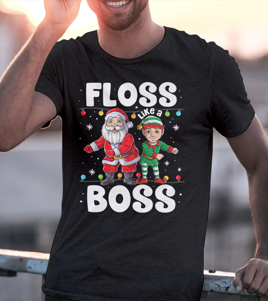 Floss Like A Boss Santa Elf Dance Christmas Lights T-Shirt