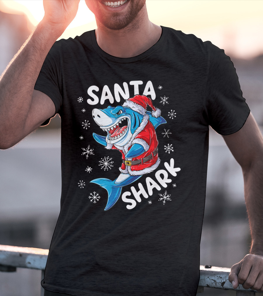 Santa Shark Holiday Cheer Snowflakes T-Shirt
