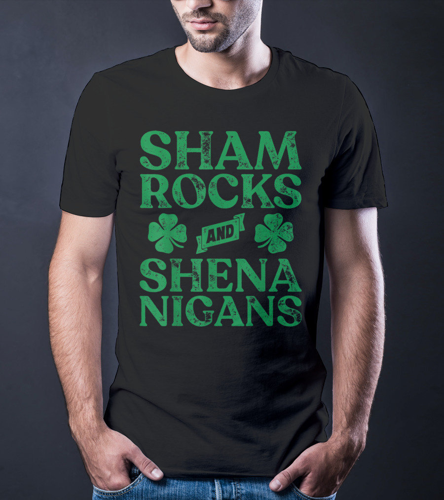 SHAMROCKS AND SHENANIGANS Clover Symbols Green St. Patrick's Day Fun T-Shirt