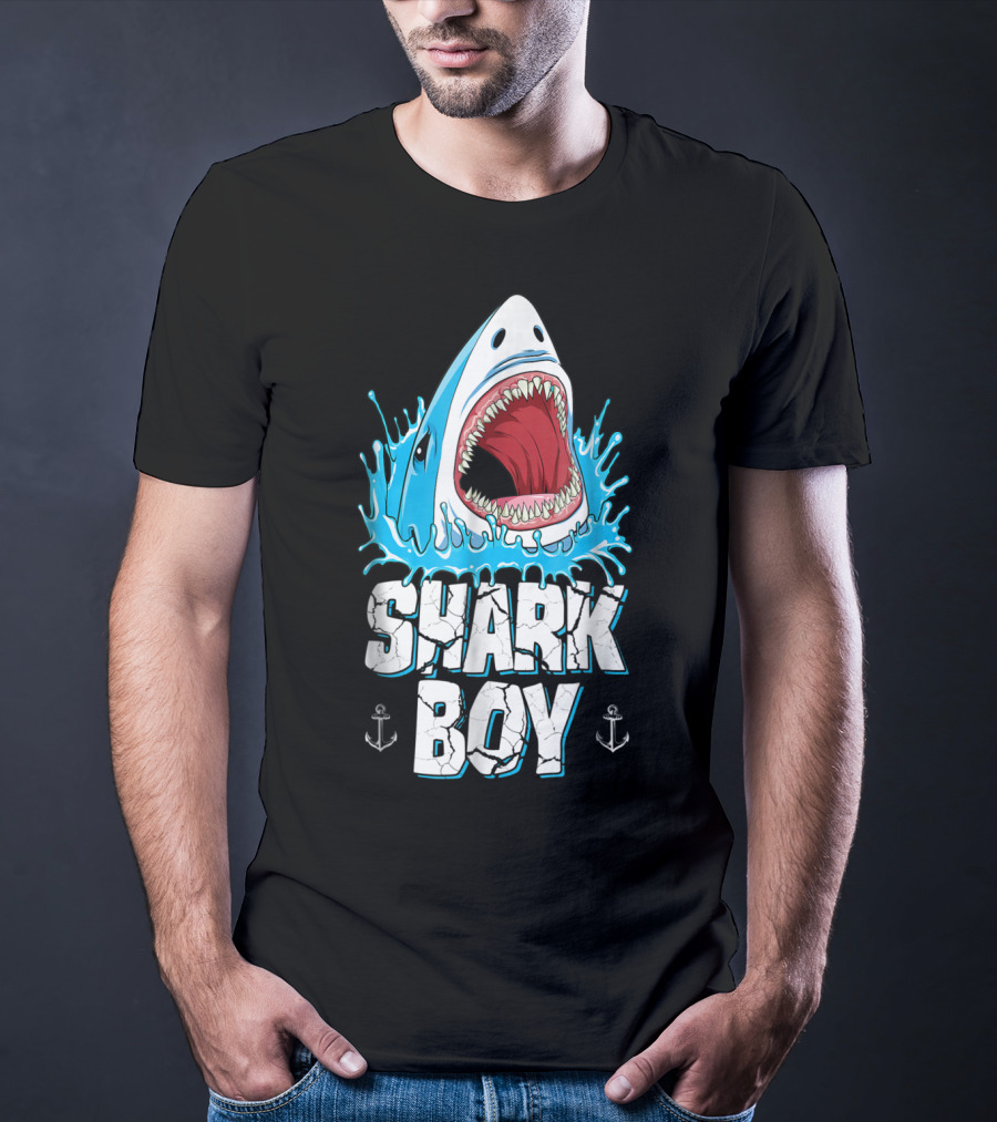 SHARK BOY Fierce Shark With Splashes And Anchors T-Shirt