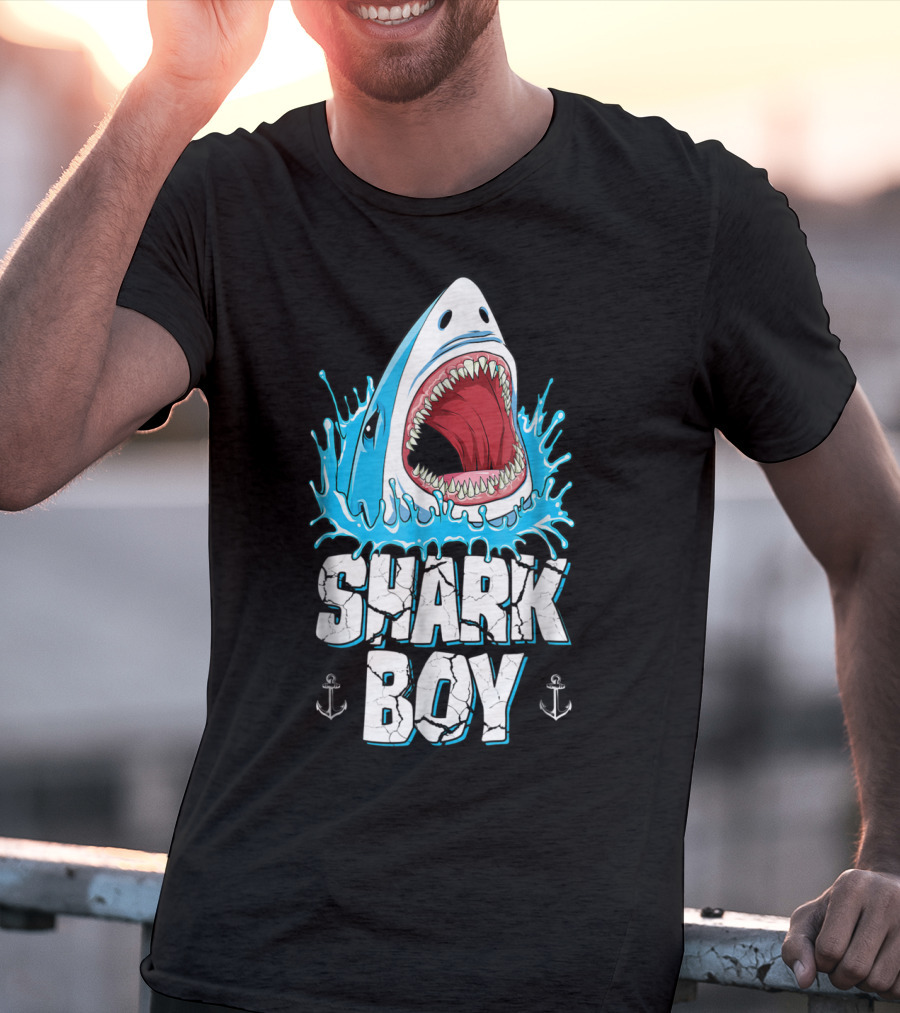 SHARK BOY Fierce Shark With Splashes And Anchors T-Shirt