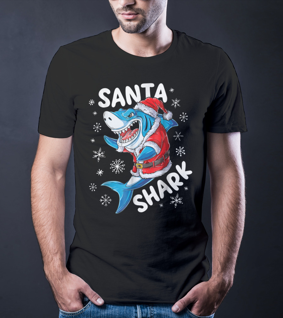 Santa Shark Christmas Boys Men T-Shirt