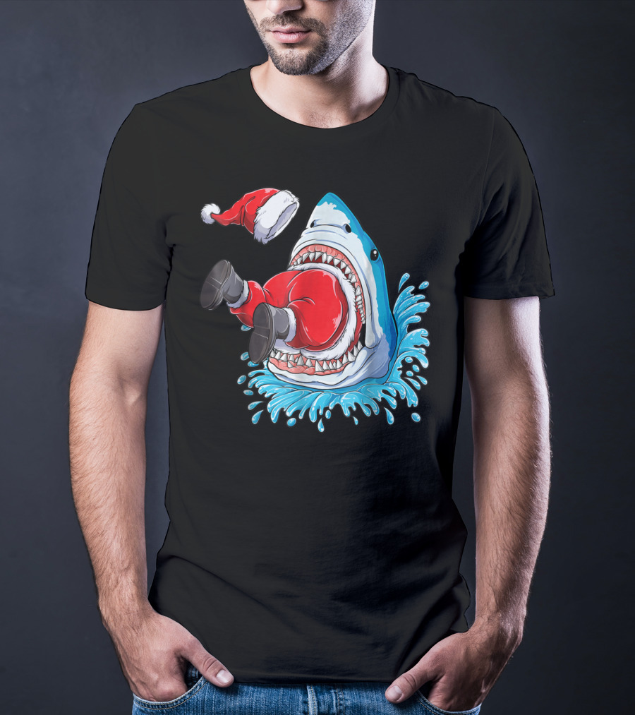 Merry Sharkmas Santa Claus Shark Christmas Holiday Fun T-Shirt