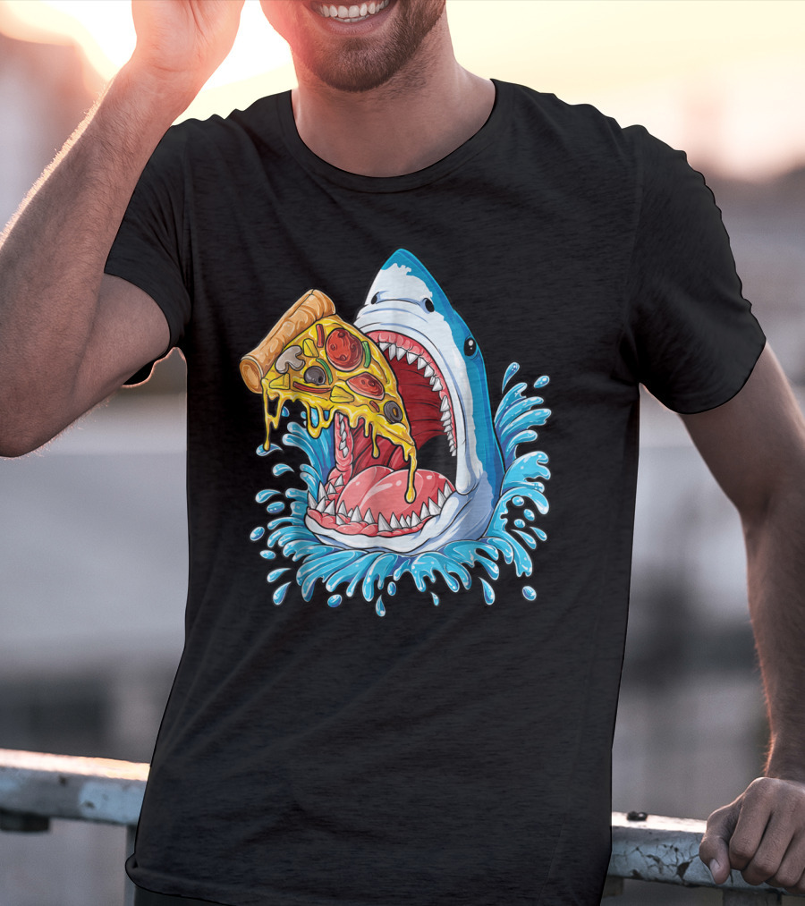 Shark Eating Pizza Splash Kids Boys Food Lovers T-Shirt