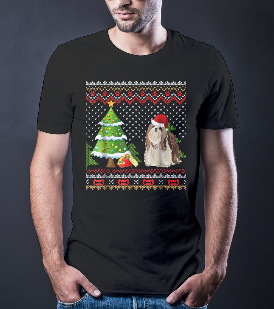 Shih Tzu Santa Christmas Ugly Dog Sweater Tree T-Shirt
