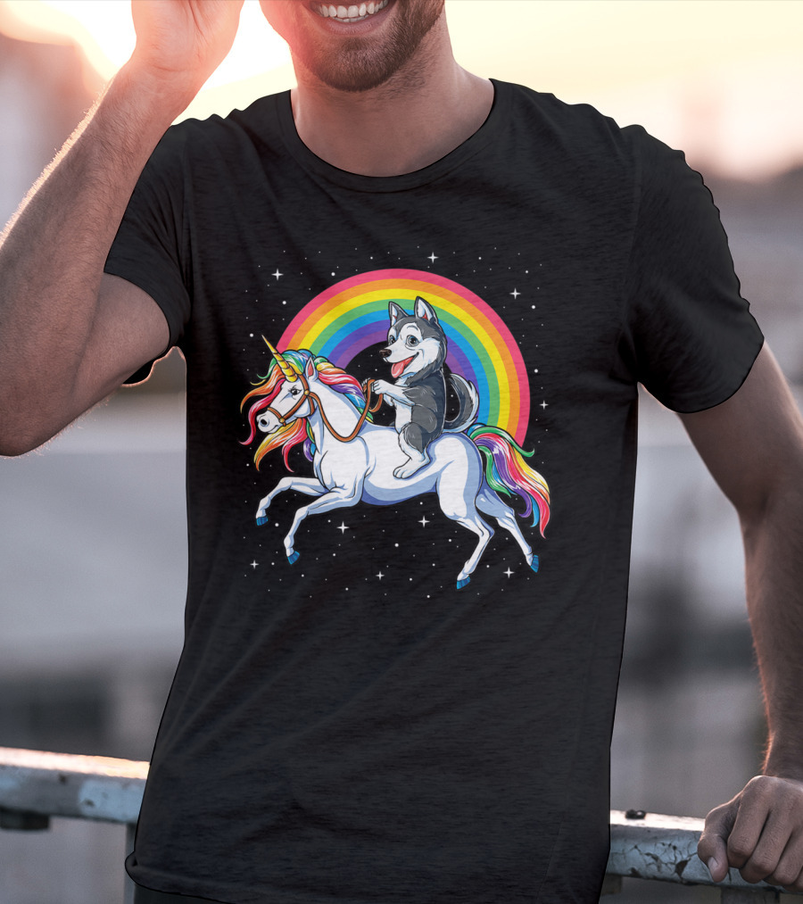 Siberian Husky Riding Rainbow Unicorn In Space Galaxy MK Women's T-Shirt