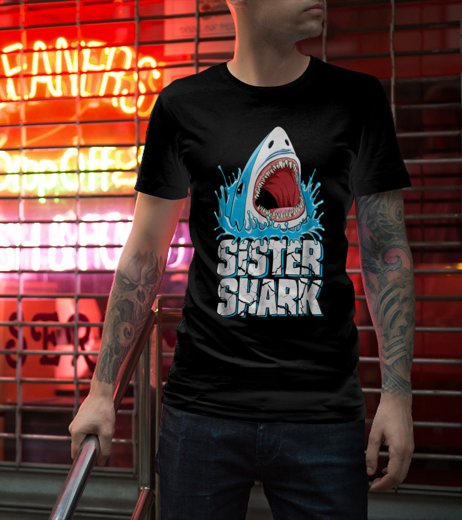 Sister Shark Family Splashing Water Jaws Open T-Shirt