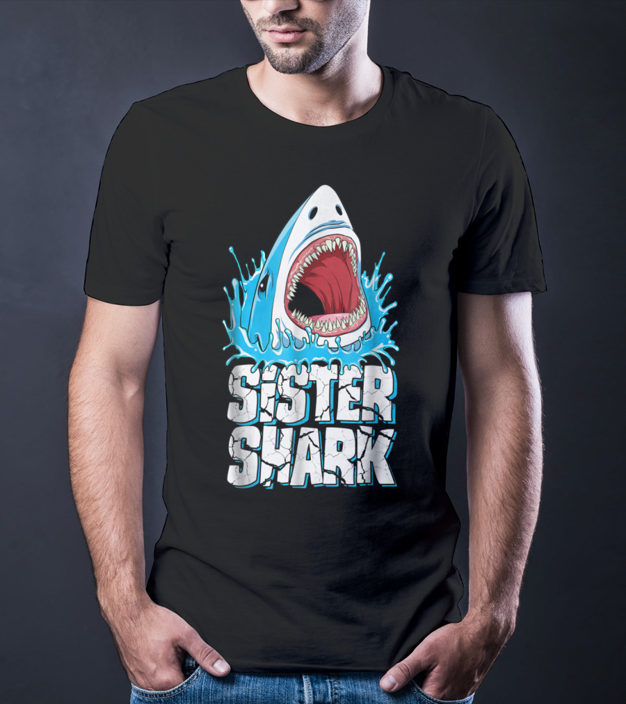 Sister Shark Family Splashing Water Jaws Open T-Shirt