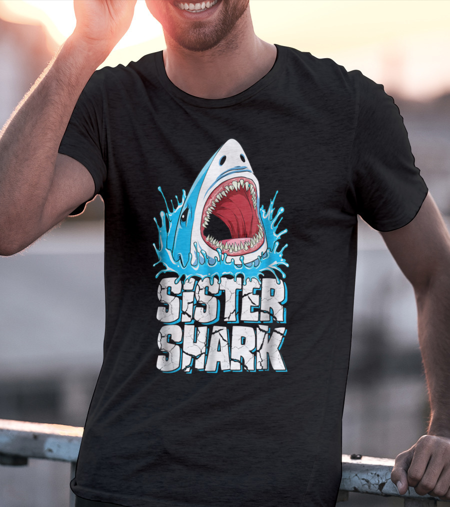 Sister Shark Family Splashing Water Jaws Open T-Shirt