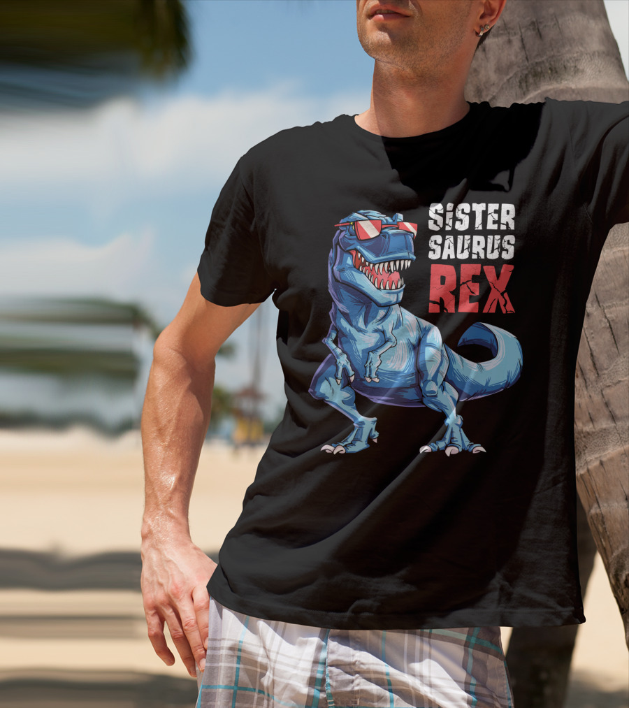 Sister Saurus Rex Dinosaur With Sunglasses T-Shirt