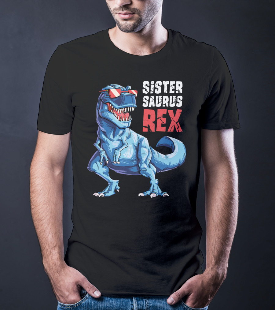 Sister Saurus Rex Dinosaur With Sunglasses T-Shirt