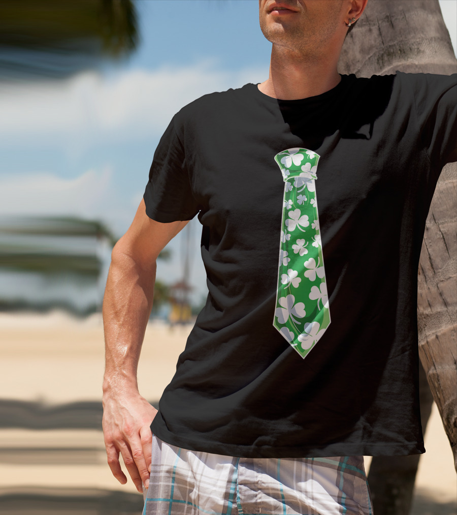St Patricks Day Green Shamrock Tie Boys Men T-Shirt