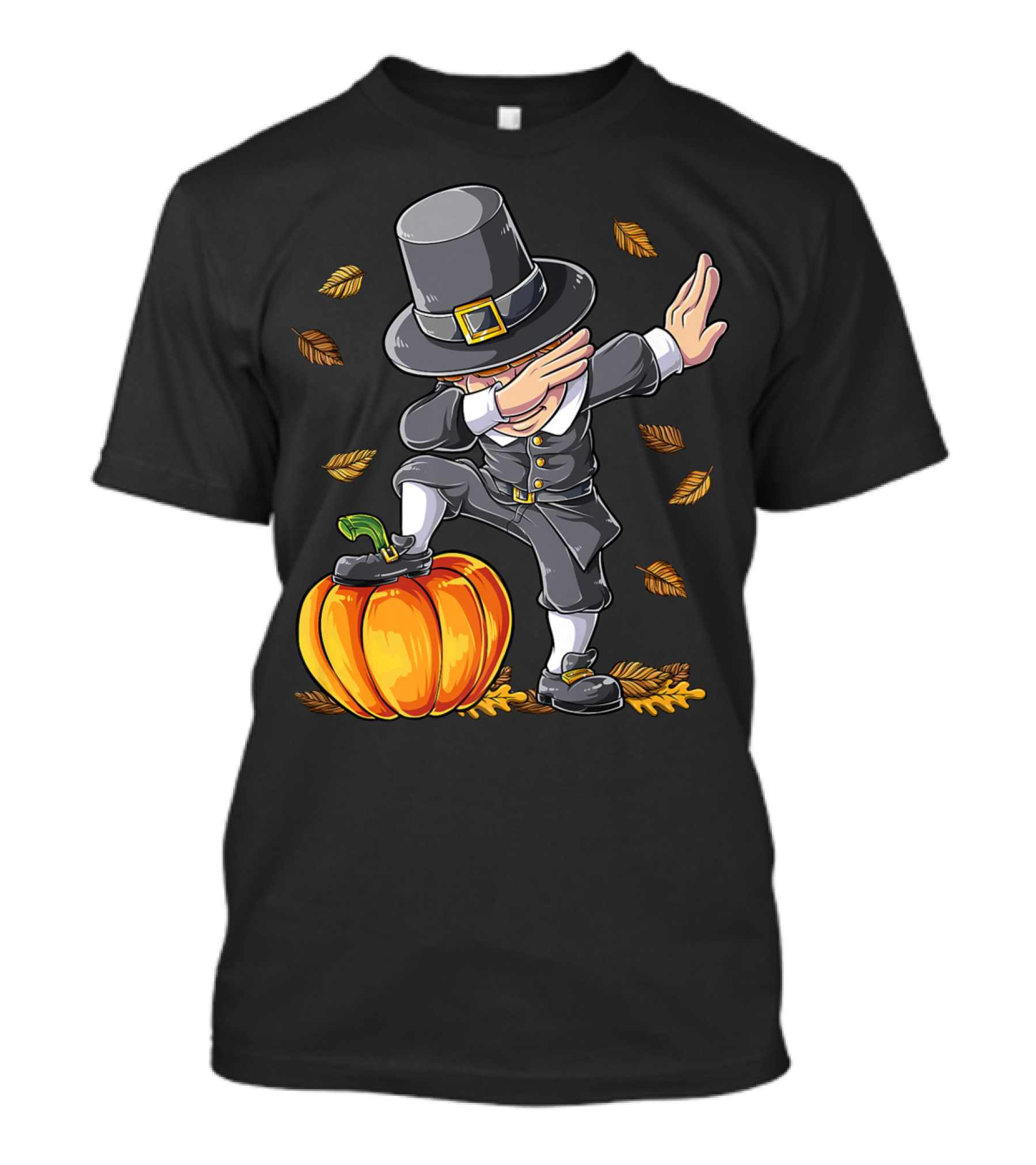 Thanksgiving Dabbing Pilgrim Boy Pumpkin Autumn Leaves T-Shirt