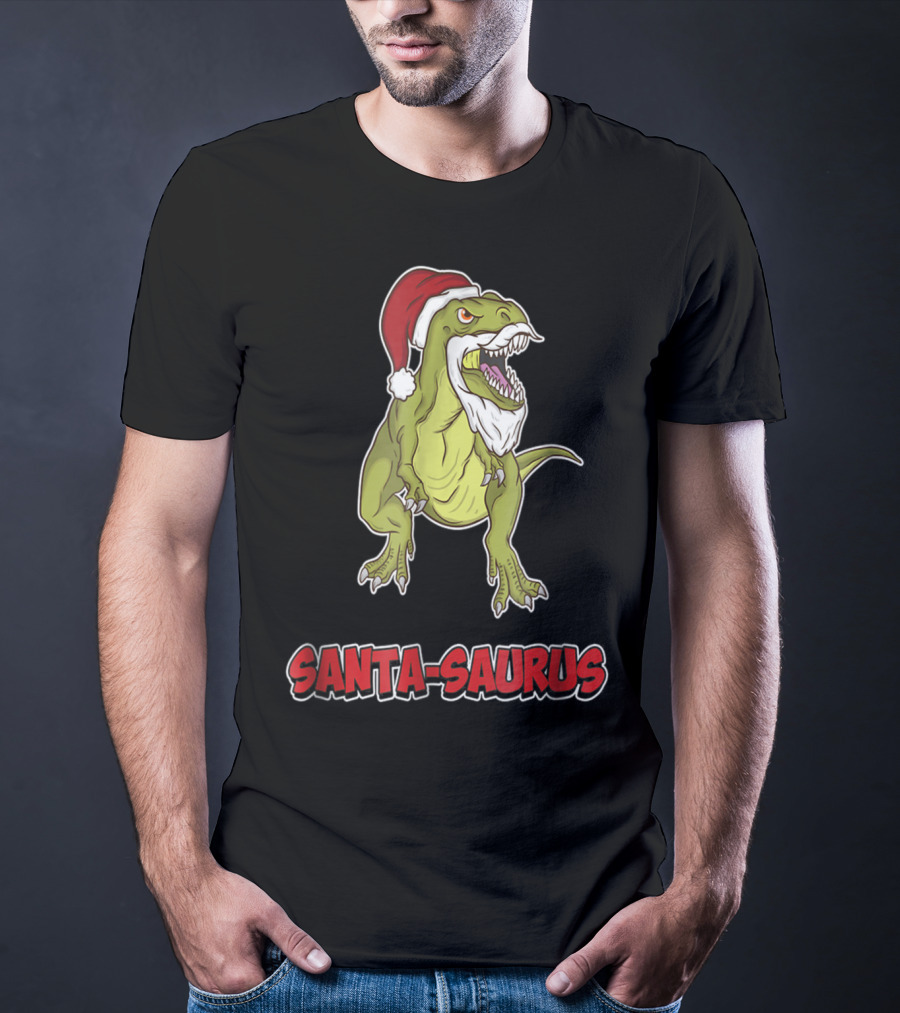 Santa Saurus Christmas Trex T-Rex Santa Hat T-Shirt