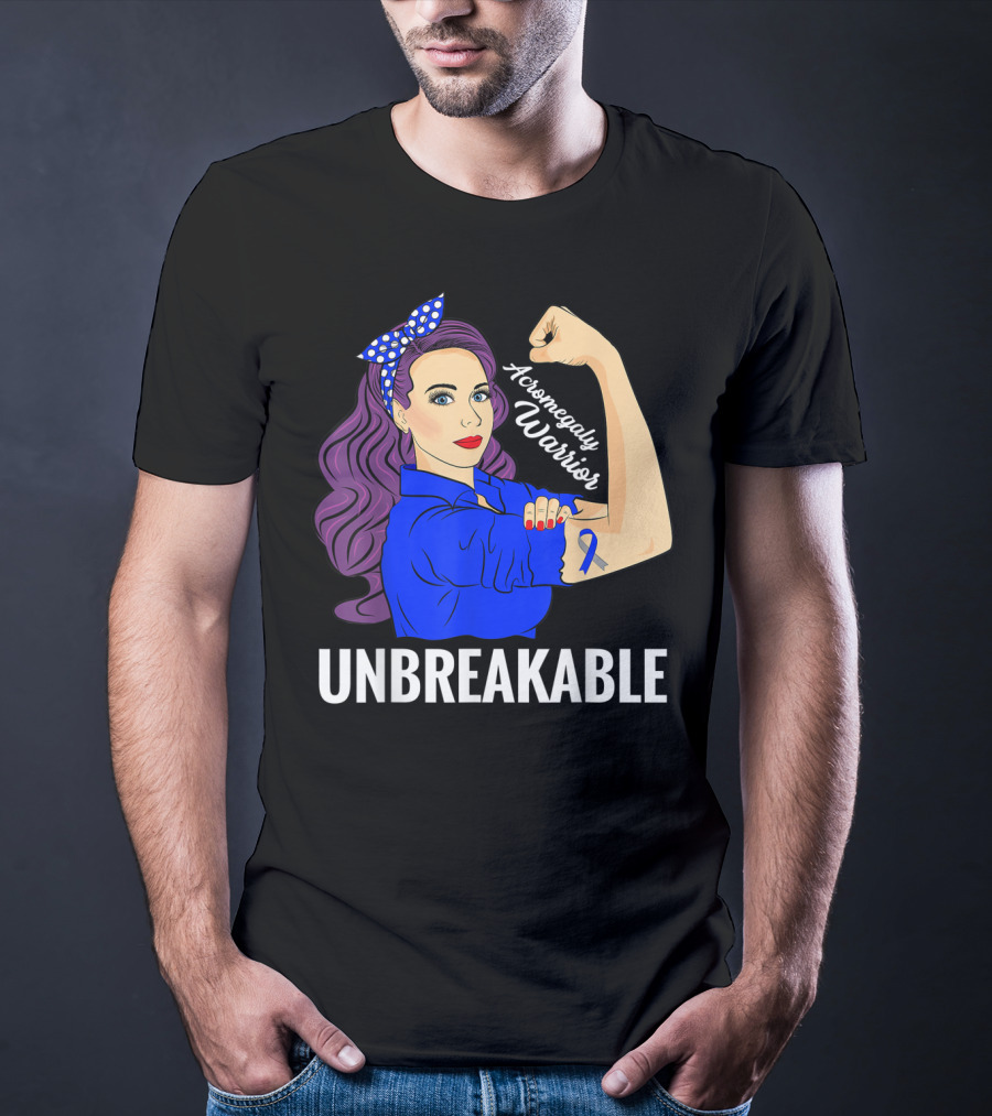Rosie The Riveter Inspired Acromegaly Warrior Unbreakable Rare Disease Awareness T-Shirt