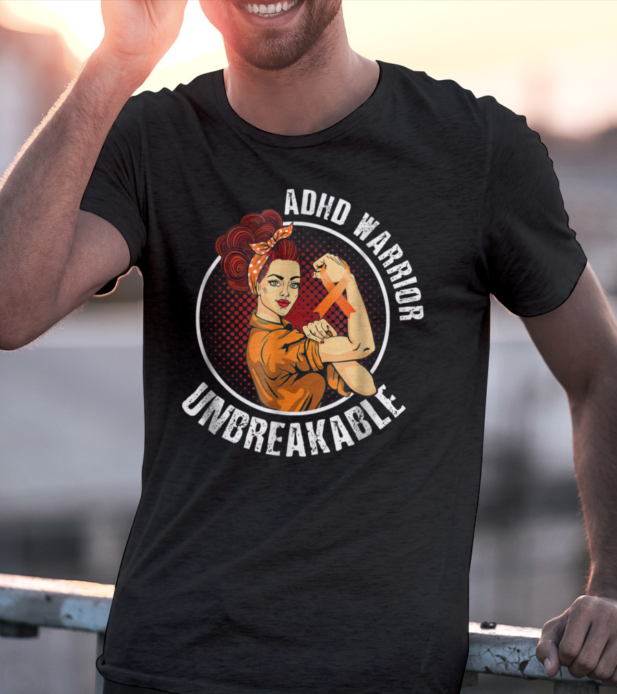 ADHD Warrior Unbreakable Strong Woman Ribbon T-Shirt