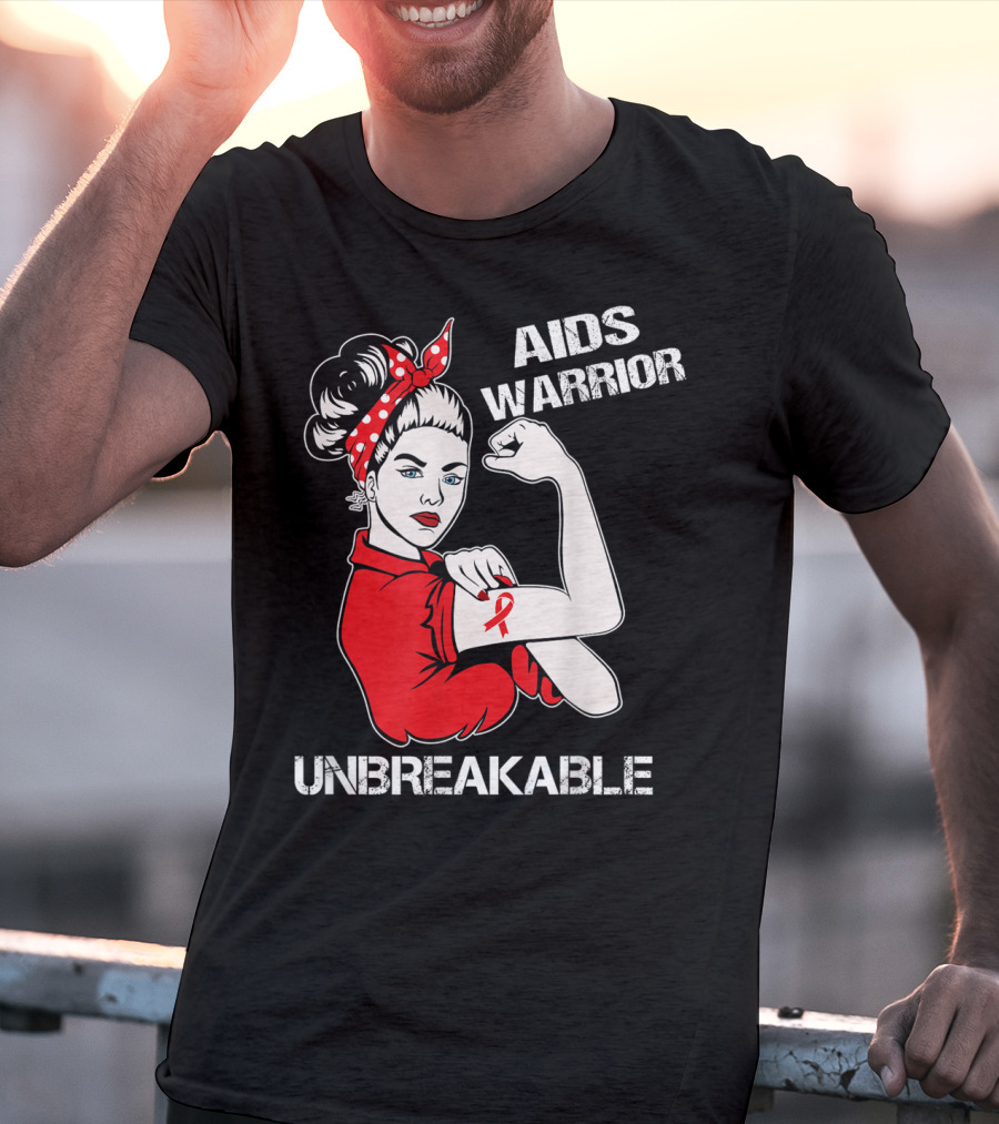 Aids Warrior Unbreakable Rosie The Riveter Ribbon Power T-Shirt