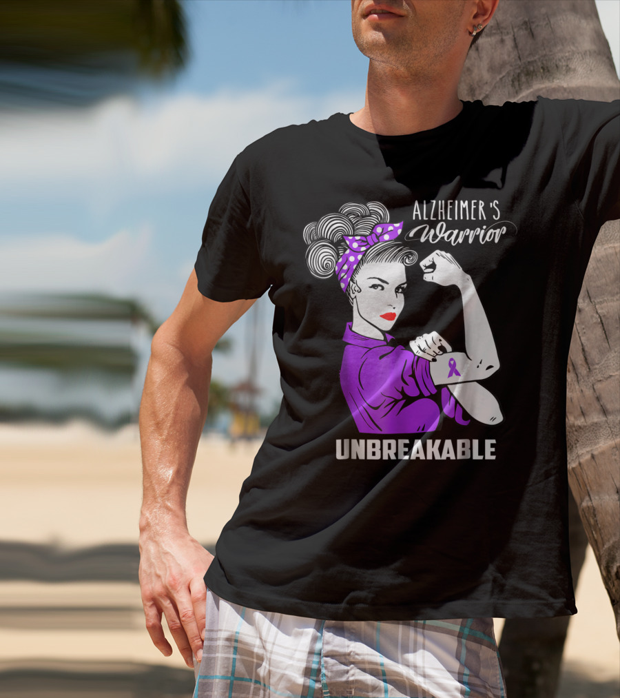 Alzheimer's Warrior Unbreakable Ribbon Retro Rosie T-Shirt