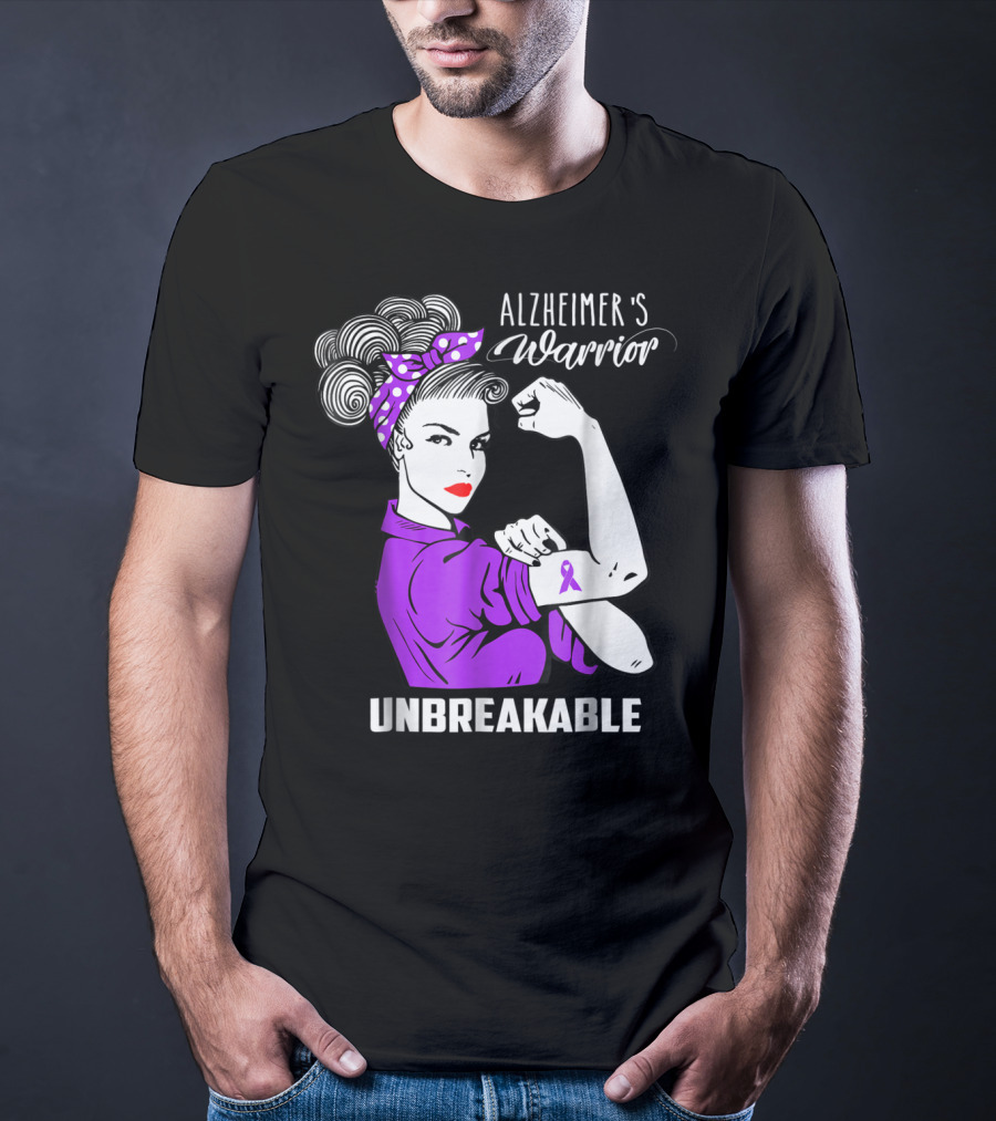 Alzheimer's Warrior Unbreakable Ribbon Retro Rosie T-Shirt