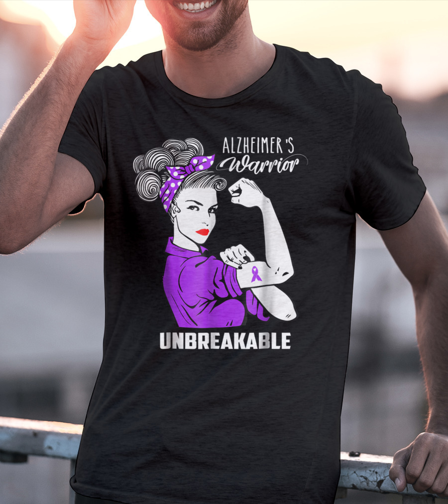 Alzheimer's Warrior Unbreakable Ribbon Retro Rosie T-Shirt