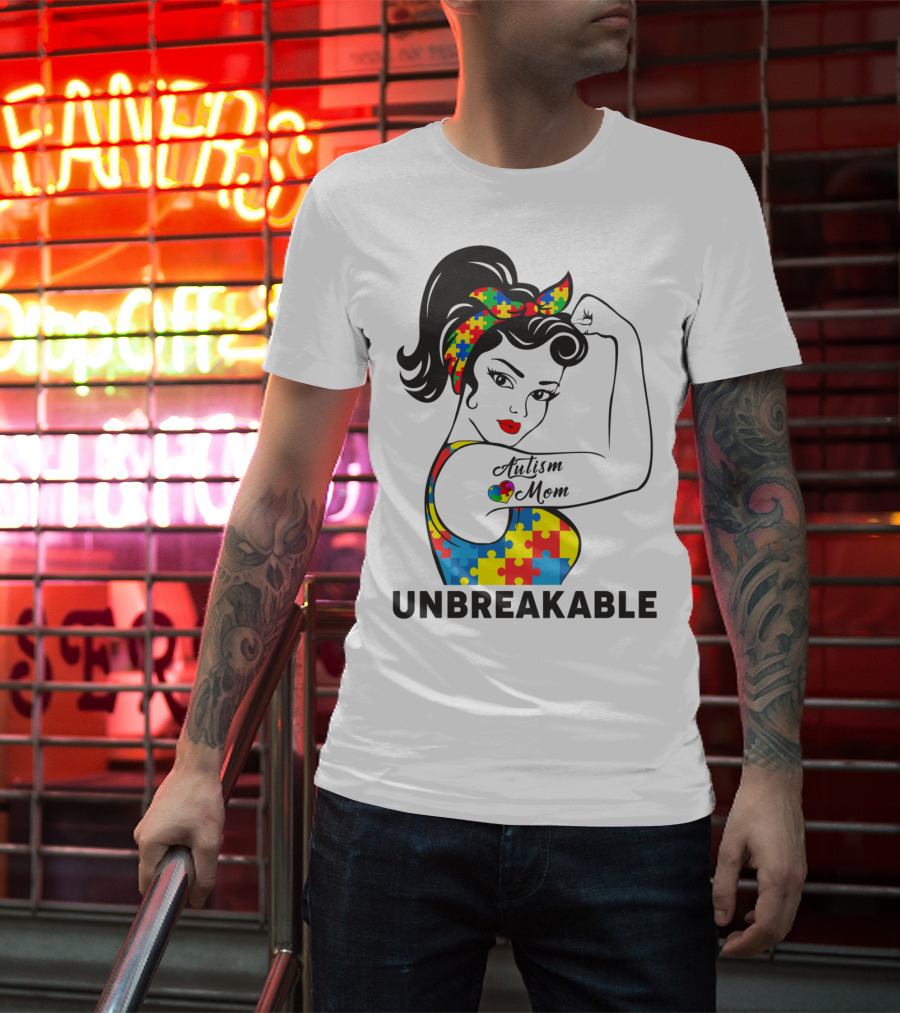 Autism Awareness Unbreakable Autism Mom Puzzle T-Shirt
