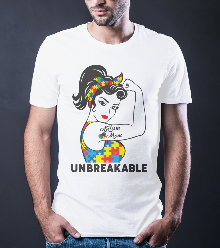 Autism Awareness Unbreakable Autism Mom Puzzle T-Shirt