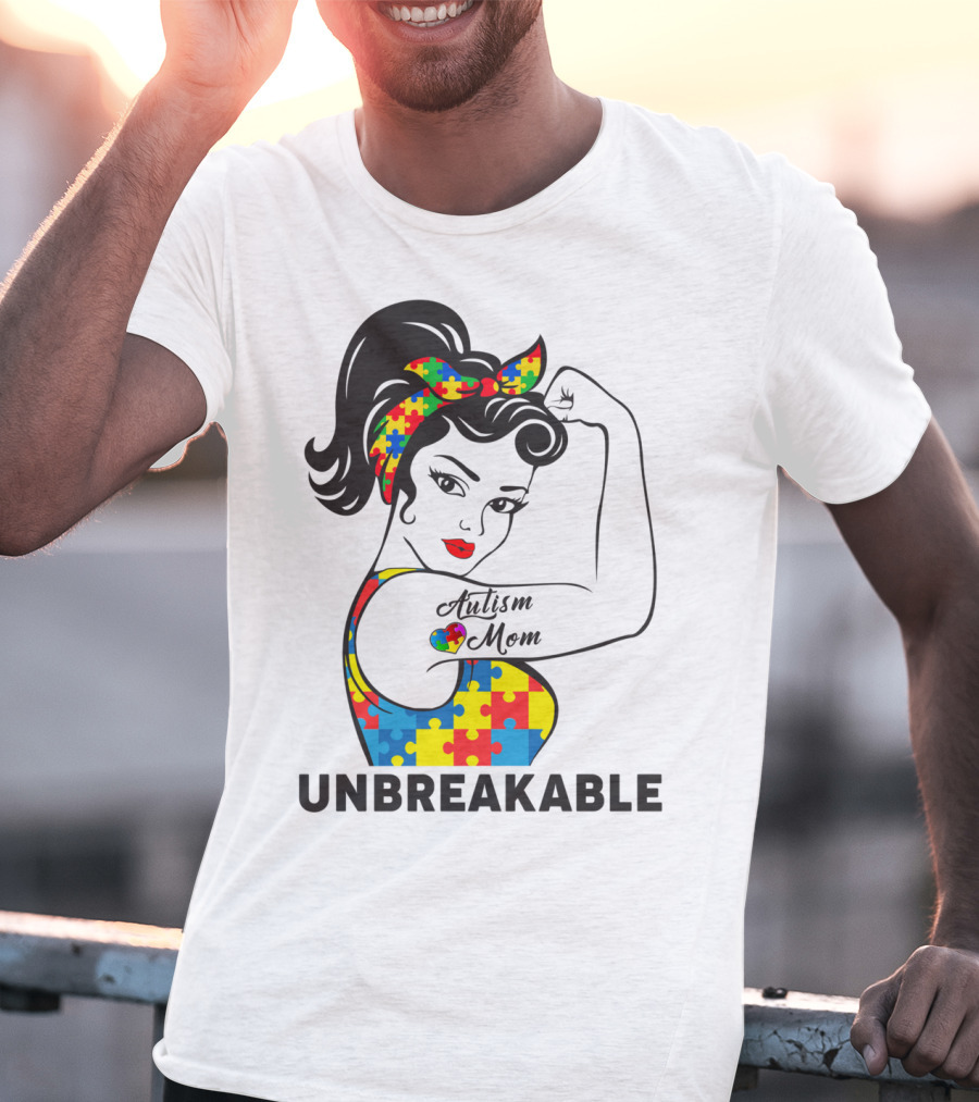 Autism Awareness Unbreakable Autism Mom Puzzle T-Shirt