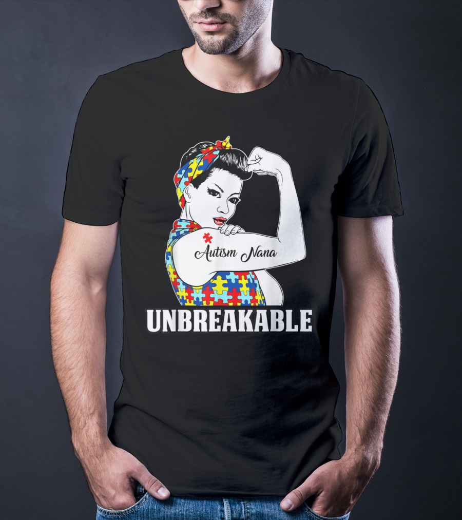 Unbreakable Autism Nana Awareness Women Iconic Puzzle T-Shirt