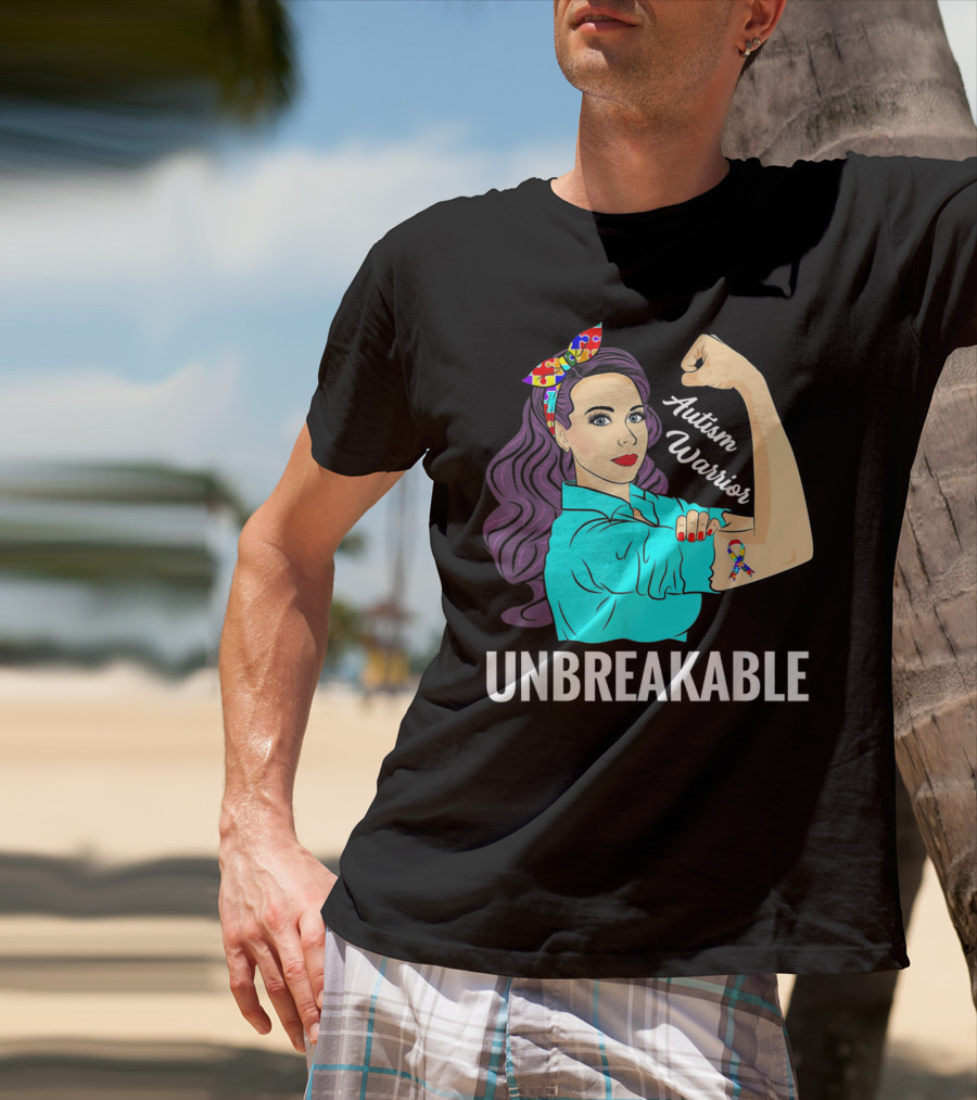 Autism Warrior Unbreakable Survivor Rosie The Riveter T-Shirt