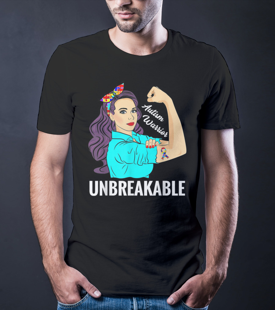 Autism Warrior Unbreakable Survivor Rosie The Riveter T-Shirt