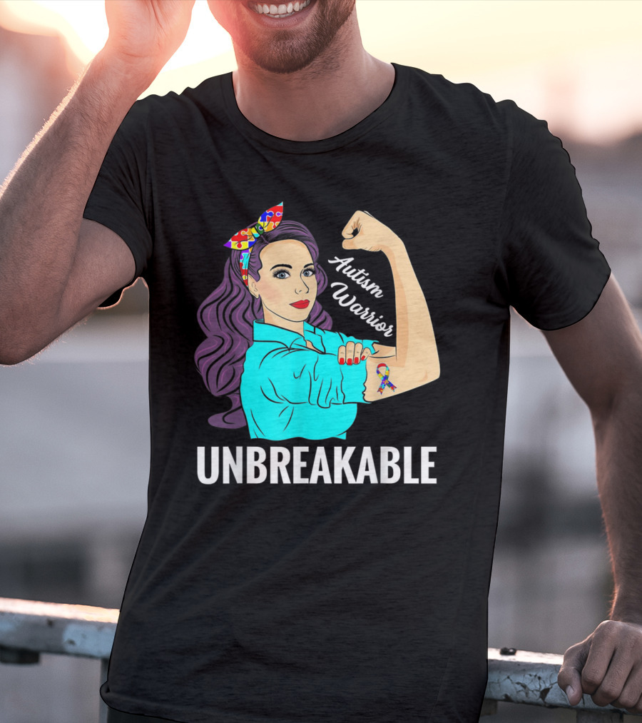 Autism Warrior Unbreakable Survivor Rosie The Riveter T-Shirt